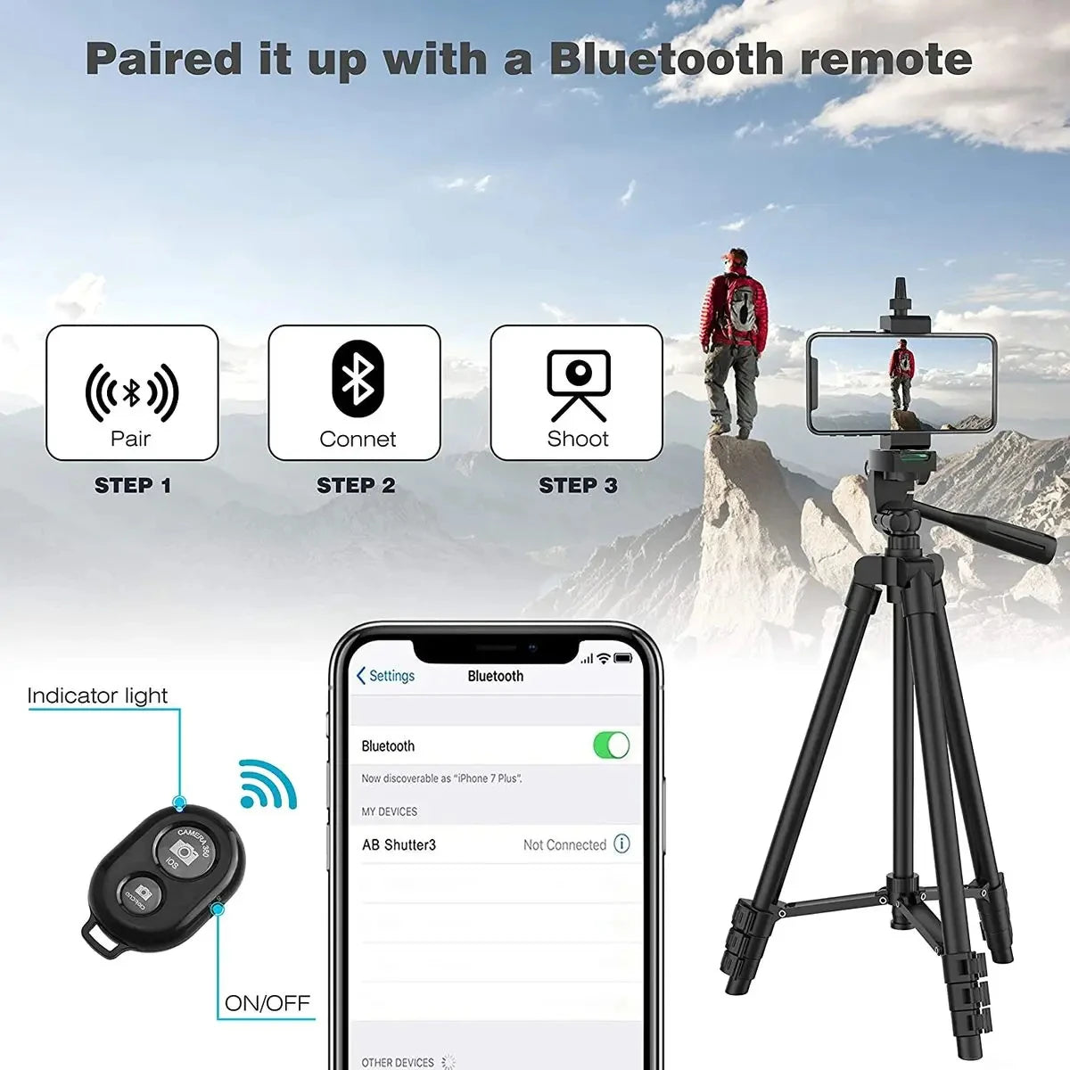 Phone Tripod with Bluetooth Remote Control - Universal Lightweight Phone Holder for Photography for Xiaomi Huawei Phones and DSLR Cameras 