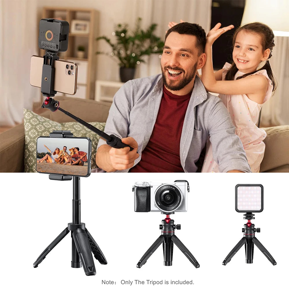 Mini Extendable Tripod with Flexible Handle and 1/4" Ball Head for Phone and Camera Mounting - Perfect for Selfie and Video 