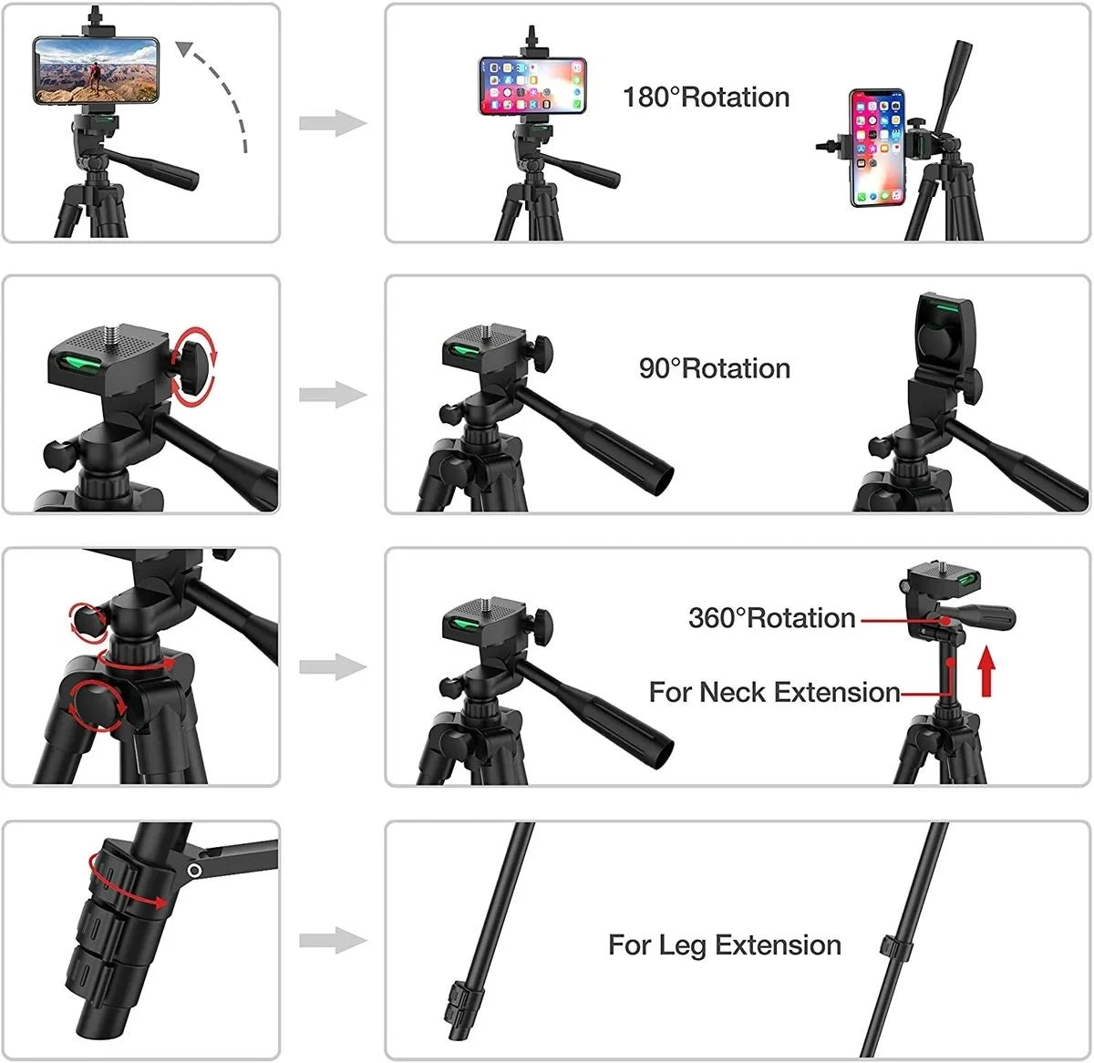 Phone Tripod with Bluetooth Remote Control - Universal Lightweight Phone Holder for Photography for Xiaomi Huawei Phones and DSLR Cameras 