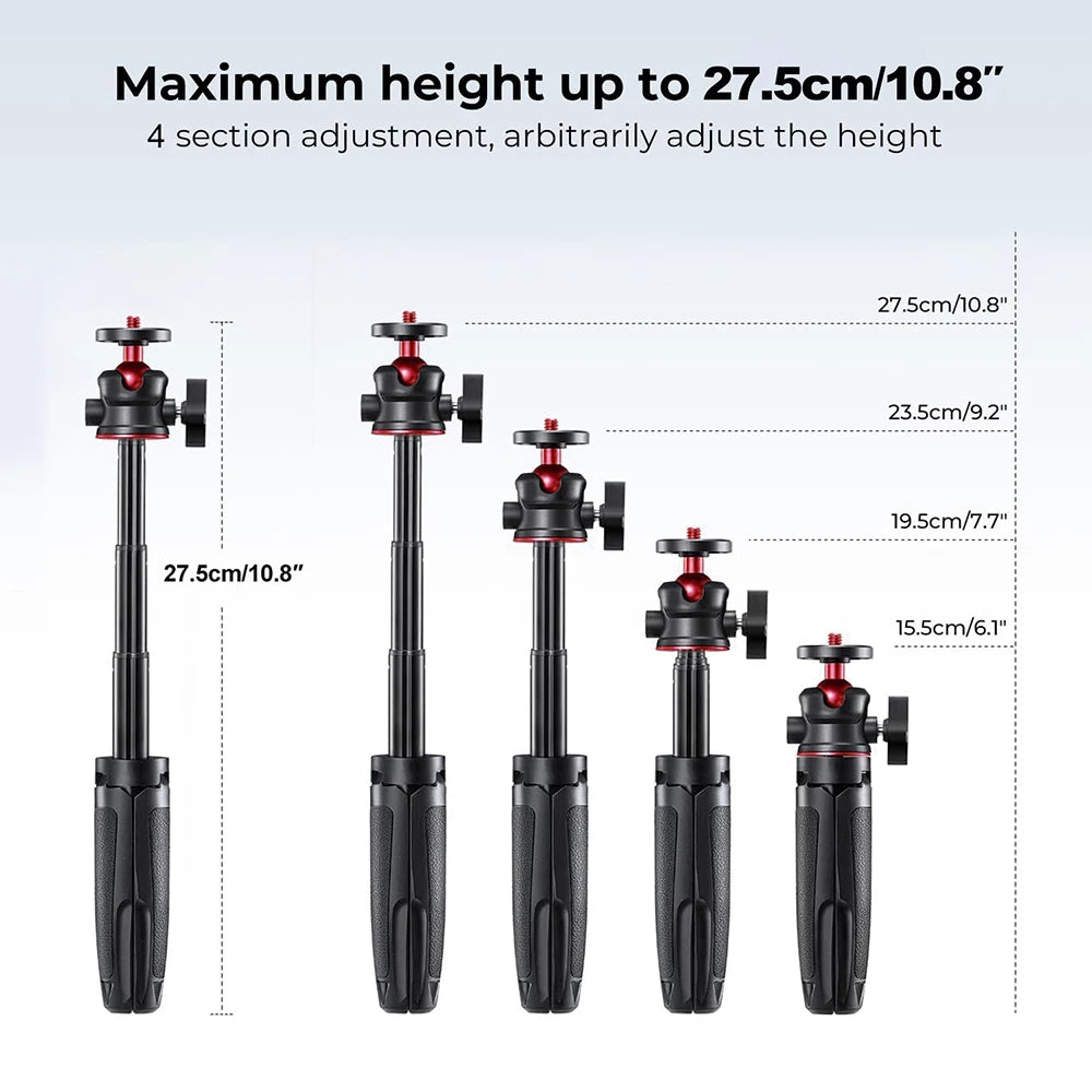 Mini Extendable Tripod with Flexible Handle and 1/4" Ball Head for Phone and Camera Mounting - Perfect for Selfie and Video 